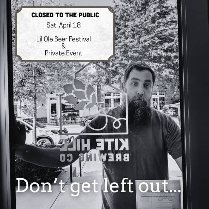 Kite Hill Brewing will be closed to the public for...