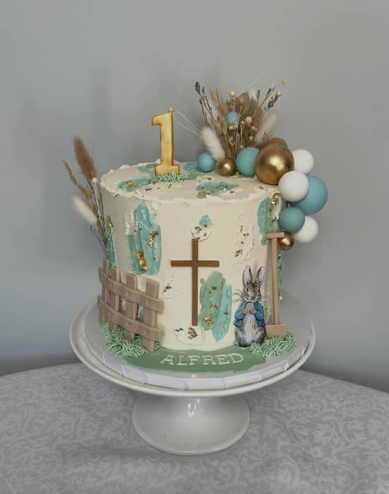 Peter Rabbit theme for Alfred’s first birthday/christening .