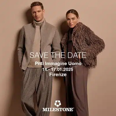 Save the Date
°
 In nur wenigen Wochen ist es soweit: MILESTONE präsentiert die neue HW 25/26-Kollektion in Florenz auf der Pitti Immagine Uomo, der weltweit größten Messe für Herrenbekleidung.
°
Das einzigartige Ambiente dieser wunderschönen italienischen Stadt ist einmal mehr Kulisse und zugleich internationaler Treffpunkt für Einkäufer und Modebegeisterte aus aller Welt. 
°
MILESTONE freut sich auf Ihren Besuch und darauf, die neue Saison mit Ihnen in Florenz zu eröffnen.
°
 Messetermine im Überblick: 

📍 Pitti Immagine Uomo: 14.–17. Januar
📍 Düsseldorf Fashion Days: 24.–27. Januar
📍 Modefabriek Amsterdam: 26.–27. Januar
📍 CIFF Kopenhagen: 28.–30. Januar

°
°
In just a few weeks the time has come: MILESTONE is presenting the new AW 25/26 collection in Florence at the Pitti Immagine Uomo, the world’s largest trade fair for men’s clothing.
°
The unique ambience of this beautiful Italian city is once again a backdrop and at the same time an international meeting point for buyers and fashion enthusiasts from all over the world. 
°
MILESTONE looks forward to your visit and to opening the new season with you in Florence.
°
#pitti 107 #pittiuomo #milestone.jackets #pittiimmagine #firenze