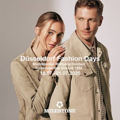 Düsseldorf Fashion Days: 18.07. – 21.07.2025
°
Es ist soweit! - Die Fashion Days In Düsseldorf haben begonnen.
Wir freuen uns schon sehr auf Ihren Besuch und darauf Ihnen die brandneue MILESTONE Sommerkollektion zu präsentieren.
°
Sie finden MILESTONE während der 📍Düsseldorf Fashion Days vom 18.07. – 21.07.2025 im Showroom der
Modeagentur Wolfgang Reichert
Kaiserswerther Strasse 183A
40474 Düsseldorf
°
°
Die nächste internationale Messe:
📍CIFF Kopenhagen: 05.08. – 07.08.2025
Showroom Copenhagen:
Bella Center (B1 – 101: men) und (B2 – 214: women)
Center Boulevard 5
2300 København S
°
Be MILESTONE. Own your Style.
°
°
°
Düsseldorf Fashion Days: July 18th – 21st, 2025
°
The time has come! - The Fashion Days in Düsseldorf have begun.
We are very much looking forward to your visit and to presenting you the brand-new MILESTONE summer collection.
°
MILESTONE will be presenting its new summer 2026 collection to the trade audience in Düsseldorf.
You can find MILESTONE during the Düsseldorf Fashion Days from July 18th – 21st, 2025 in the showroom of the Wolfgang Reichert fashion agency
Kaiserswerther Strasse 183A
40474 Düsseldorf
°
°
The next international trade fair:
CIFF Copenhagen: August 5th – August 7, 2025
Showroom Copenhagen:
Bella Center (B1 – 101: men) and (B2 – 214: women)
Center Boulevard 5
2300 København S
°

°
#milestonejackets  #fashiondays #DFD #SS25 #düsseldorf
°
°

_________________