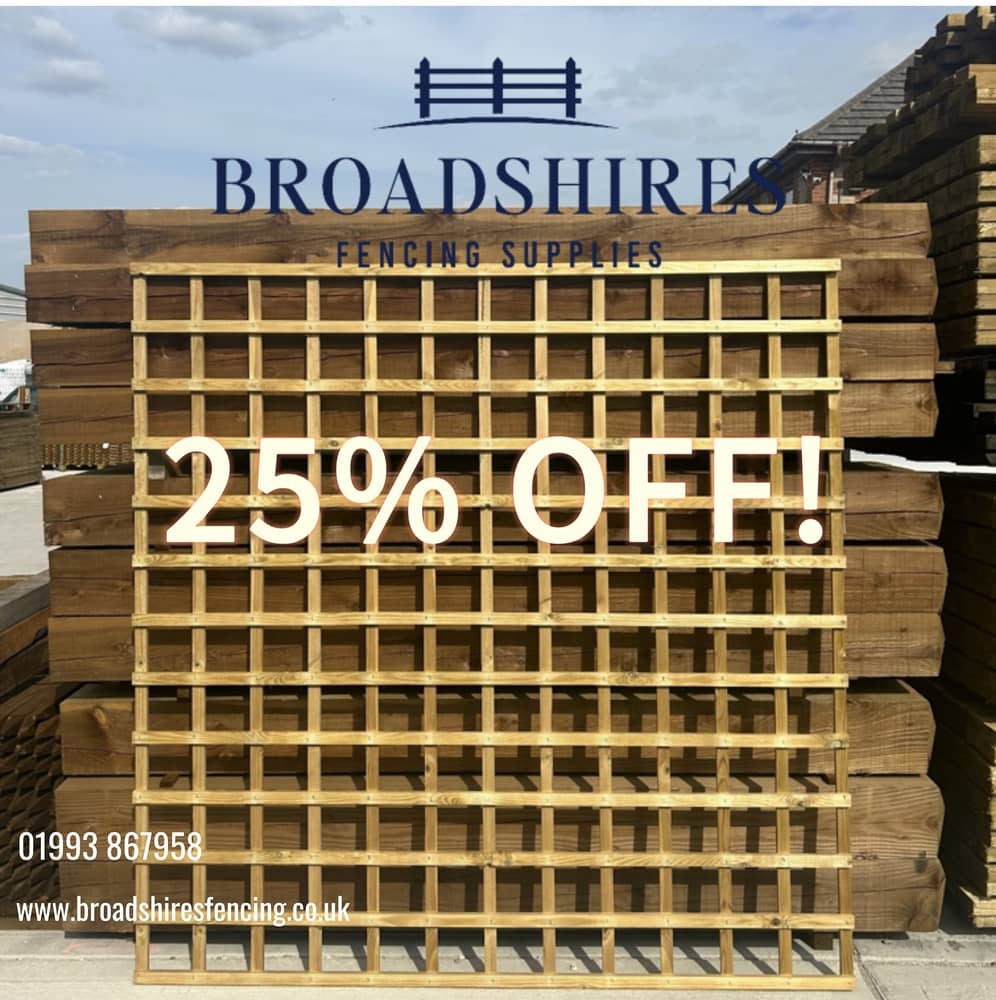 Helping you save whilst transforming your garden! ☀️🏡Enjoy 25% off our entire range of Square Trellis for a limited time! Prices start from £10.77 +VAT! 🧾 Order online or visit Broadshires Fencing Supplies, Carterton. 📍 #fencing #ukfencing #broadshiresfencing #trellis #fencepanel #gardenidea #summer #summergarden