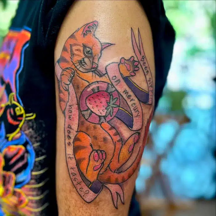 Really fun @berriedaliveofficial themed cat tattoo!
I’d be more than happy to tattoo more cats
Books open send me a message to get tattooed