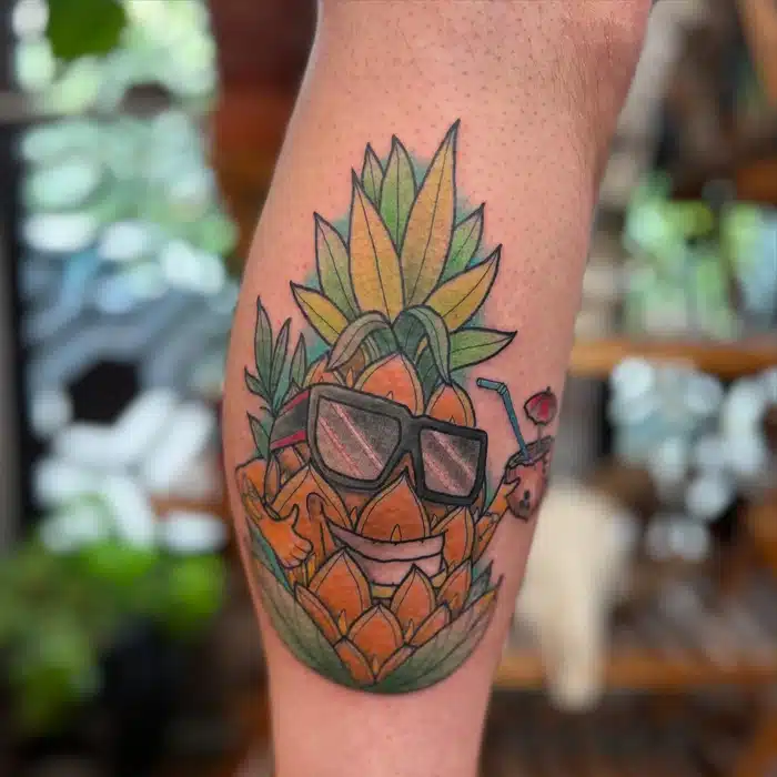 Party pineapple for my neighbor, Reed. Thanks for trusting me with your first tattoo! 
Now booking my remaking days in July, send me a message to get tattooed 

#pineapple #pineappletattoo #neo #neotats #neotrad #neuma #dkrotary #portlandtattoo #pdxtattoo #pnw #northPortland