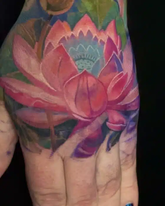 #watercolortattoo #painterlytattoo of a lotus in #transflag colors for my dearest Rin ❤️🙏