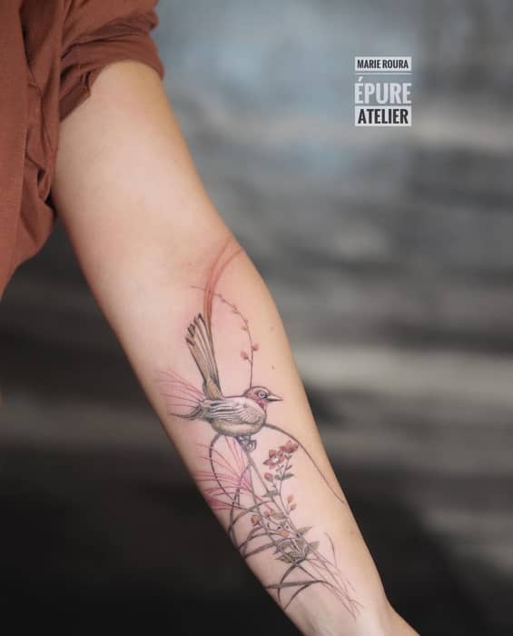 Flash Petit Oiseau des Champs pour Aurélie tatoué lundi. Pour être de bonne humeur tous les jours 😍