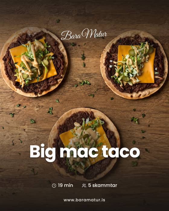 BigMac Taco 🌮
Flettu fyrir uppskrift 👉🏼
Uppskriftina má finna inn á www.baramatur.is. Þar býrðu til aðgang frítt og