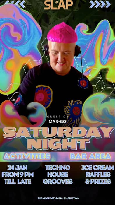 SATURDAY NIGHT 🪩

TECHNO HOUSE GROOVES
FROM 9PM TILL LATE

FREE ENTRY

• Free roll at the entrance.
• Free ice cream.
• Activities, gifts and prizes.
• All drinks – 99 THB 👀

No plans. Just rhythm.
Let the groove decide 🤙🏼