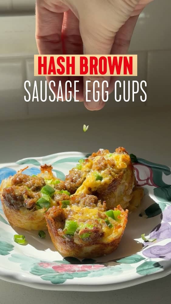 These Hash Brown Sausage Egg Cups start with a golden Idahoan Fresh Cut Hash Brown crust, then get f...
