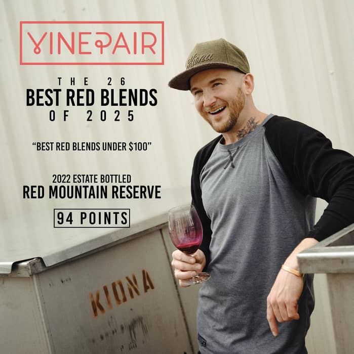 “The winery’s legacy can be seen and tasted through its extensive yet focused and quality-driven lineup of wines produced by winemaker Tyler Williams and his team.”The 2022 Estate Bottled Red Mountain Reserve is:📍 Representative of Red Mountain as an AVA
🍷 On our tasting room set (open daily 12-5)
✅ Grown, produced, and bottled by our family
🌱 Sustainable WA certified
🎯 One of the tastiest blends on earth, according to @vinepairCheers @vinepairkeith 🥂