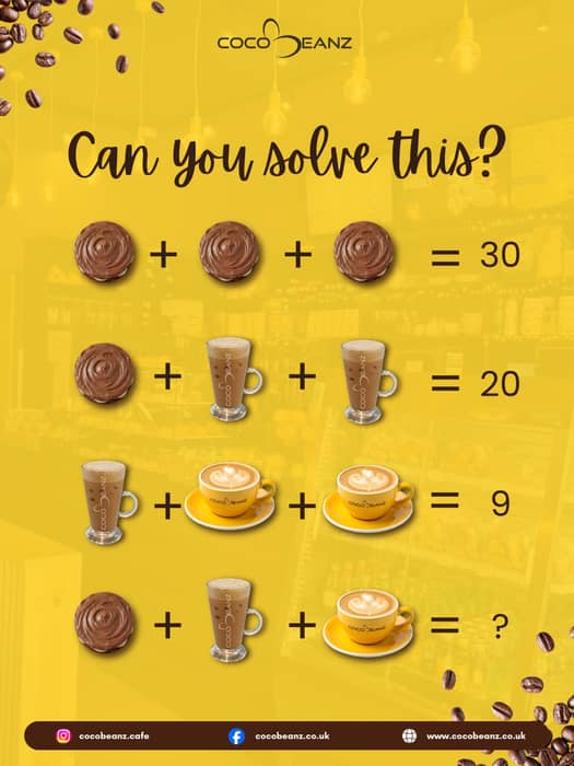 Give your brain a caffeine boost! ☕️ Can you solve this sweet equation? Drop your answer in the comments below and see if you’re a math whiz or if you just need another cup of coffee!