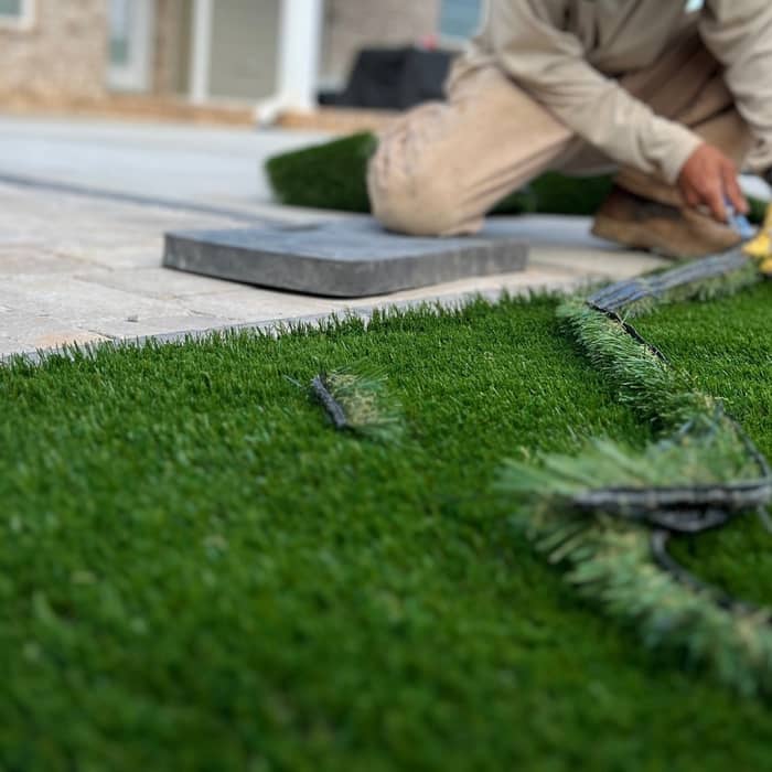 Turf and paver patio installation by Black Oak Hardscapes Morganton NC