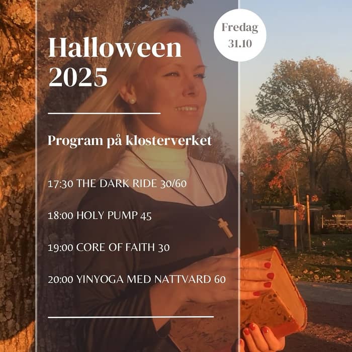 Halloween närmar sig – är ni redo att kliva in i klostret? 🕯️
Snart är det dags för Klosterverket 2025 på Träningsverket, där helighet möter mörker och träningen blir allt annat än jordisk.

Fyra heliga (och syndigt roliga) pass väntar:
🚴‍♀️ The Dark Ride – när mörkret trampar snabbare än ljuset.
💪 Holy Pump – syndernas förlåtelse genom biceps och benböj.
🔥 Core of Faith – en prövning för både magmuskler och moral.
🧘‍♀️ Abbedissans Yinyoga med nattvard – stillhet, ljus och en smak av himmel (och kanske lite synd).

I loungen bjuder vi på lite smått och gott – bland annat vår populära Pastorns bricka 🍇🧀 

Vem leder passen?
Det vet bara klostrets väktare… än.. men ryktena viskar i träningssalen.

Kom som du är – eller i din bästa klosteroutfit – och upplev en kväll fylld av svett, skratt och syndigt helig energi.
Vågar du kliva in i vårt kloster? 😉 #halloween2025 #klosterverket #thedarkride #holypump #coreoffaith #yinyogamednattvard #pastornsbricka