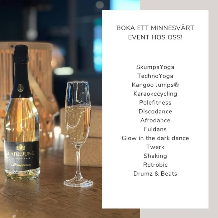Är ni ute efter något extra roligt inför en möhippa/svensexa/födelsedag? Eller önskar ni med kollegorna hitta på något kul till AW? Eller annars bara prova på något nytt? Då är ni välkomna att boka ett event hos oss!😃

Vi hjälper er att skapa en upplevelse utöver det vanliga – oavsett om ni vill testa något helt nytt, skratta för livet eller bara hitta på något roligt tillsammans! 

Vi erbjuder allt från fartfyllda klasser till lugna och avkopplande stunder 🤍 Bl.a. Skumpayoga, Technoyoga, Glow in the Dark Dance, Kangoo Jumps, Twerk… och vår senaste nyhet: Drumz & Beats – rytmer, energi och endorfiner! 
Läs mer om de olika programmen via vår hemsida.

Ni kommer, vi ordnar – och det blir garanterat något att minnas och prata om! 🥳