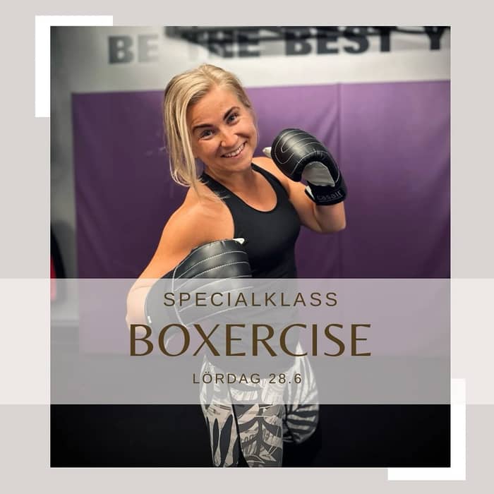 Lördagen den 28.6 är det dags igen för specialklass! 🤩 Denhär gången blir det Boxercise med vår gästinstruktör Frida Johansson! 🤩 

Frida är en erfaren och mycket omtyckt Boxercise instruktör som med sin energi, pepp och smittande glädje får er att både svettas och ha roligt medan ni tränar💦😀 
Det spelar ingen roll om du är nybörjare eller van vid handskar – Frida anpassar passen så att alla kan vara med och ha kul!
 
Passen är 45 minuter långa och vi bjuder på 2 tillfällen samma dag! 😃 
Tillfälle 1: Kl 11:00-11:45
Tillfälle 2: Kl 12:00-12:45

Närmare passbeskrivning finns i appen när datumet närmar sig 🌟 
Se till att boka in denna helg redan nu i kalendern, så du inte missar det roliga! 📅 🤩
#boxercise