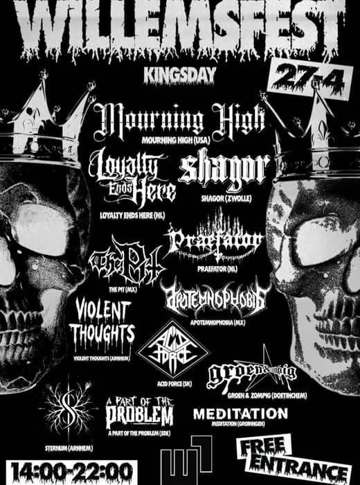 Kind reminder that TOMORROW we are playing KINGSDAY in ARNHEM absolutely free! Come hang out for 0 euros and enjoy a full day of destruction. Who will be crowned KING of the mosh pit? SHOW US SOME ACTION WILLEMEEN! 👑💪