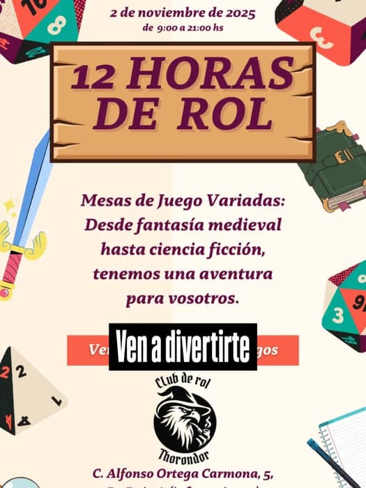 El domingo día 2 tenemos una jornada de 12h de juegos de rol. Será en la casa de la Juventud "Capri…