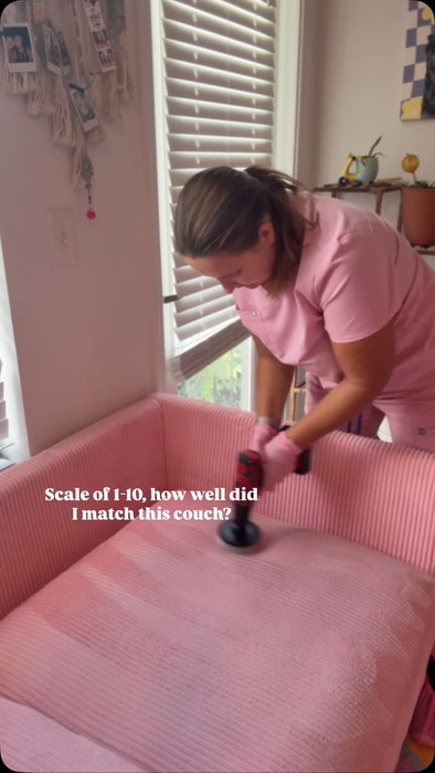 Pink on pink deep clean! Watch this corduroy sectional come back to life