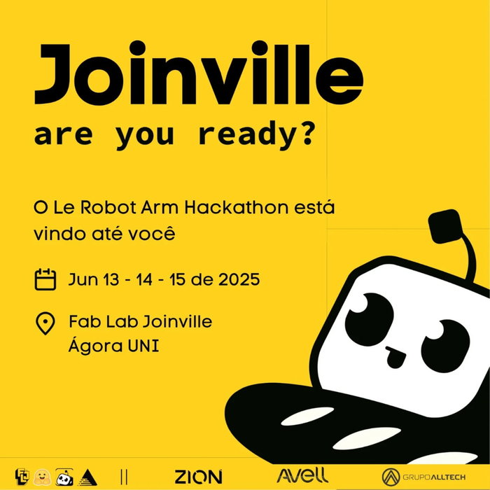 Imagem da publicação do Instagram de 08/06/2025: De 13 a 15 de junho, no Ágora Tech Park, você e sua equipe vão encarar o desafio de programar braços robóticos com…