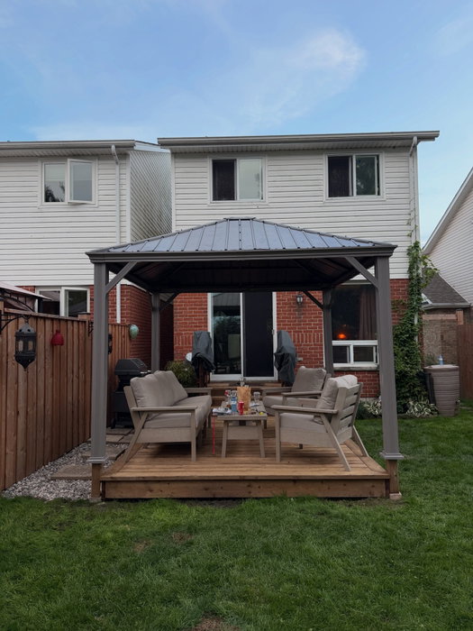 Here are the before and afters from a 12’ x 12’ hardtop gazeb…