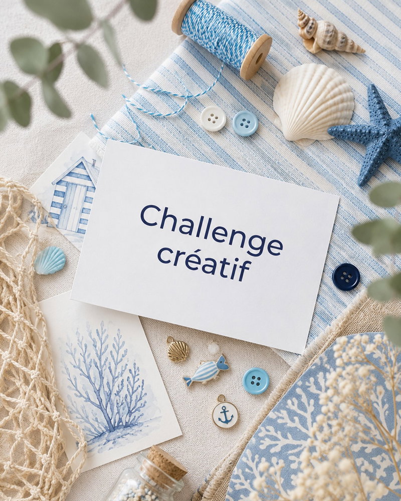 En août, laissez votre créativité prendre le large en participant à notre challenge créatif « Échappée marine » ⚓️ ! Coquillages, vagues, sable chaud, nuances de bleu, embruns, rayures, trésors du littoral… Interprétez ce thème pour créer une pièce qui vous ressemble. Toutes les techniques sont permises ✂️ !