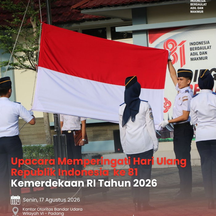 Keluarga Besar Kantor Otoritas Bandar Udara Wilayah VI Padang mengucapkan: Dirgahayu ke-81 Republik Indonesia! Mari isi…
