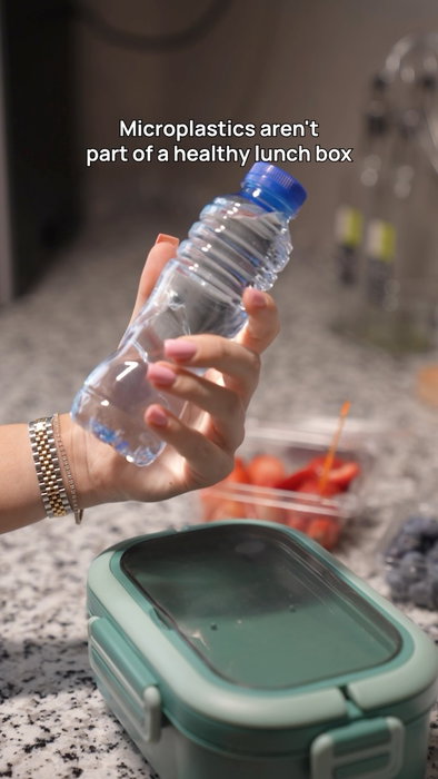 The sandwich? Homemade.
The fruit? Fresh.
The water? Full of microplastics she didn’t ask for.

One 