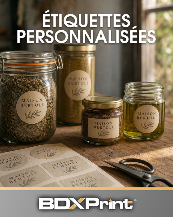 Des étiquettes qui donnent envie d'ouvrir le pot.

Rondes, carrées, avec découpe à la forme, en papi