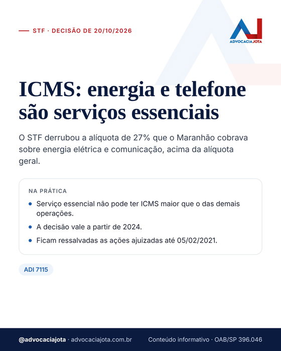 STF decide: energia e telefone são serviços essenciais e não podem ter ICMS acima da alíquota geral.

O STF derrubou a a