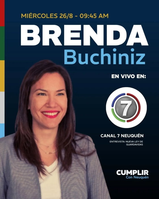 Publicación del Instagram de CUMPLIR: 📺 EN VIVO MAÑANA @brenda_buchiniz dialoga en Canal 7 Neuquén sobre la nueva Ley de Guard…