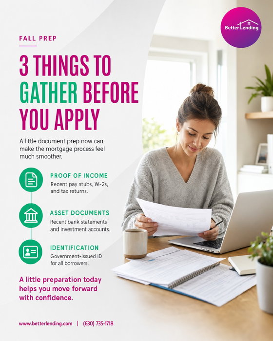 Fall can be a smart time to organize your mortgage file before year-end buying goals take shape.
Three items can make t