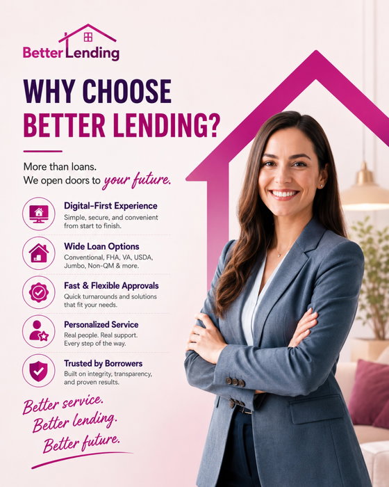 Choosing the right lender is just as important as choosing the right home. ⭐

Better Lending combines digital mortgage s