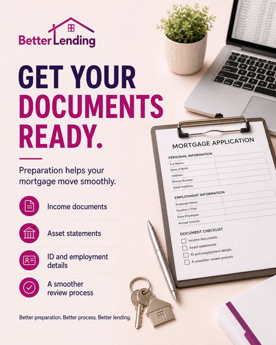 A little preparation can make the mortgage process easier. Keep important income documents, asset statements, identifica