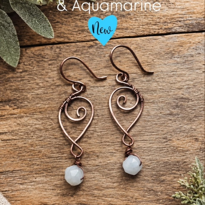 Trying something new. These are Pure Copper & Aquamarine, Wire Wrapped by Me. Only one pair available. 🩵🤎