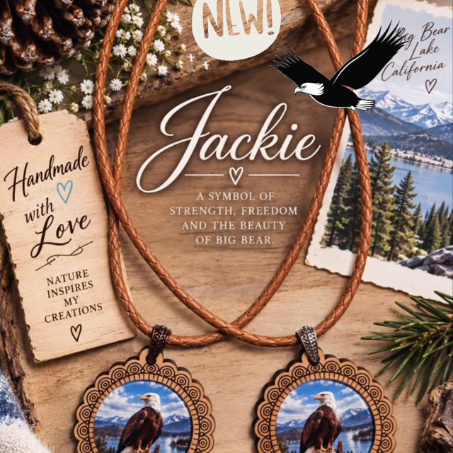 Two New Jackie the Bald Eagle Necklaces, both with small hammered bail on natural, premium Bolo Leather cord! handmadejewelry