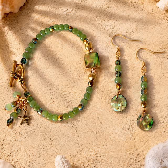 ‼️Bracelet SOLD‼️ ✨ NEW for Summer! ✨
Bring on the sunshine, salty breezes, and beachy vibes with this stunning 6.5” bracelet & matching earring set featuring luminous abalone, shimmering Czech glass pearls, and sparkling faceted beads. 🌊🏝️☀️
Finished with a gorgeous gold-tone TierraCast toggle clasp, whimsical sea star charm, and delicate Czech glass dangles, this set captures the magic of seaside summers in every detail. Perfect for vacations, coastal evenings, or adding a touch of ocean-inspired sparkle to your everyday look! 💚🩵💙💛 ✨ DM for the deets! ✨