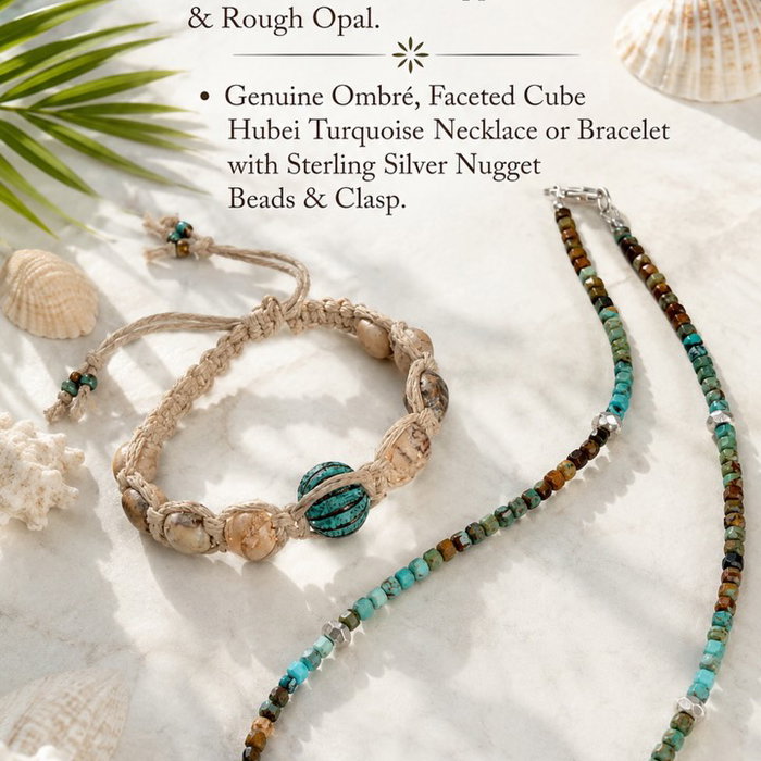 🤍 Handcrafted Summer Set!
✨ Handmade Hemp Macramé Bracelet featuring a Greek Copper Patina Focal Piece & Rough Opal Beads for beachy, earthy, boho look.
💙 Genuine Ombré Faceted Hubei Turquoise cube Beaded Necklace or Bracelet accented with Sterling Silver Nugget Beads & Components, each stone beautifully unique with its own natural character.
Perfect for everyday wear or layering for that effortless coastal vibe. 🌊🌿
🩵 Handmade with care
💎 Genuine gemstones
🤍 Sterling silver accents
🌿 One-of-a-kind artisan jewelry CoastalStyle BeachyVibes ArtisanMade WearableArt JewelryLover NatureInspired SmallBusiness SupportHandmade HandcraftedWithLove EverydayLuxury ✨
