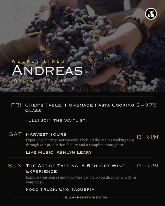 Visit the Winehouse this weekend for… Andreas 🍇Harvest Tours 🍷The Art of Tasting: A Sensory Wine Experience Jim Thorpe ✨Tasting Room & patio open for business!