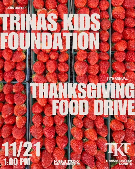 We’re just over a month away from our 11th Annual Thanksgiving Food Drive. 🍂🧡

On Saturday, November 21, Trina’s Kids Foundation will transform Hubble Studio into a grocery store, farmers market and pantry, giving 1,000 local families the freedom to choose what they need for a warm and meaningful Thanksgiving.

Save the date and help us bring Thanksgiving home.

📅 November 21, 2026
📍 Hubble Studio | 545 S. Clarence St., Los Angeles
🤝 Volunteers arrive at 1 PM

Donate, volunteer or become a community partner at TRINASKIDS.ORG/DONATE.

A place at the table begins with a community that cares. Please save and share this post with someone who believes there is room for everyone at the table. 🤎
