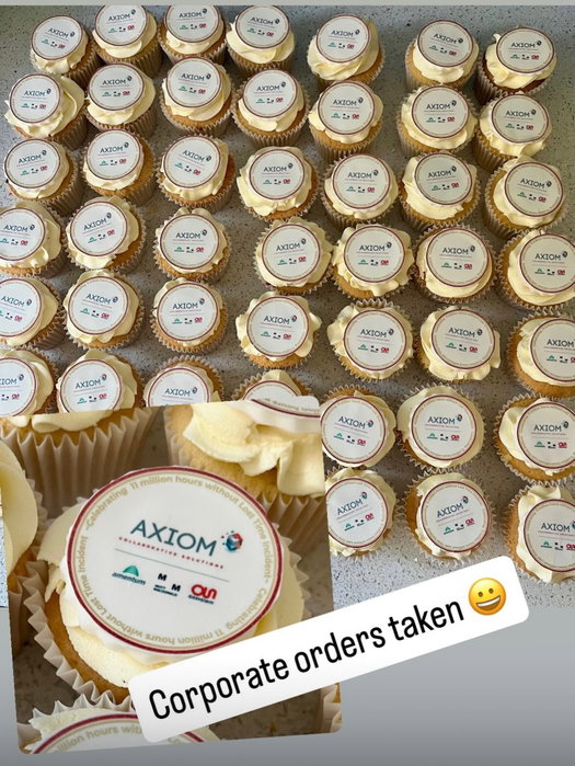 I take corporate orders for cupcakes and biscuits with company colours and logos.