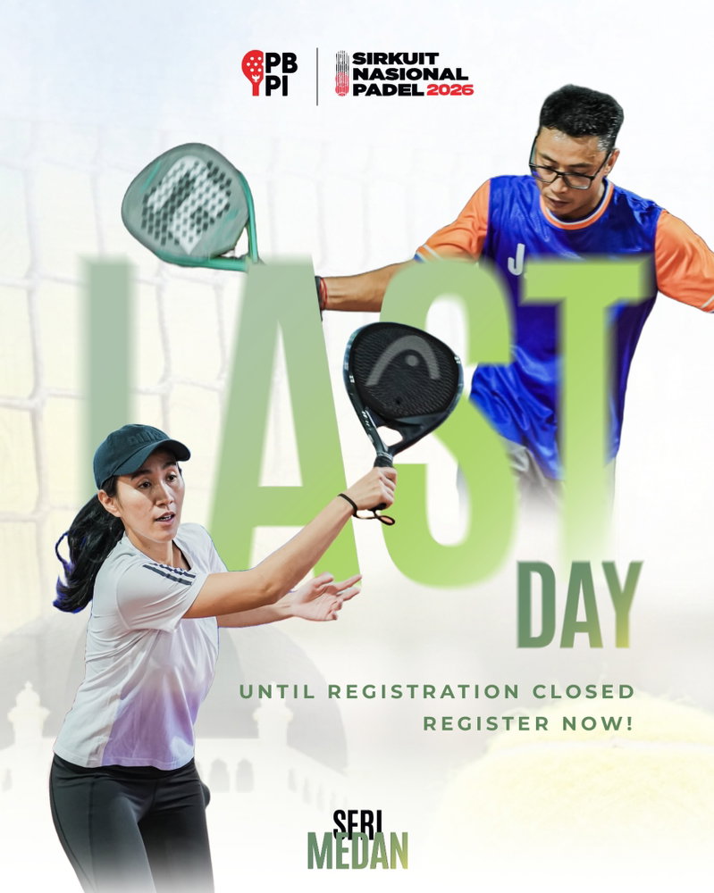 LAST DAY! 🚨🎾
Ini adalah hari terakhir pendaftaran Sirkuit Nasional Padel 2026 Seri Medan! Waktu Anda untuk mengamankan slot akan resmi ditutup pada 19 September 2026.
Jangan biarkan kesempatan berharga untuk bertanding dan merebut poin nasional di seri ini terlewat begitu saja. Segera daftarkan diri Anda sekarang juga sebelum pendaftaran benar-benar ditutup! 🔥
⏳ Batas Akhir Pendaftaran: 19 September 2026
🗓️ Tanggal Pertandingan: 24 - 27 September 2026
Klik link di bio untuk mendaftar sekarang juga!
Tag partner andalan Anda di bawah agar segera mendaftar hari ini! 👇