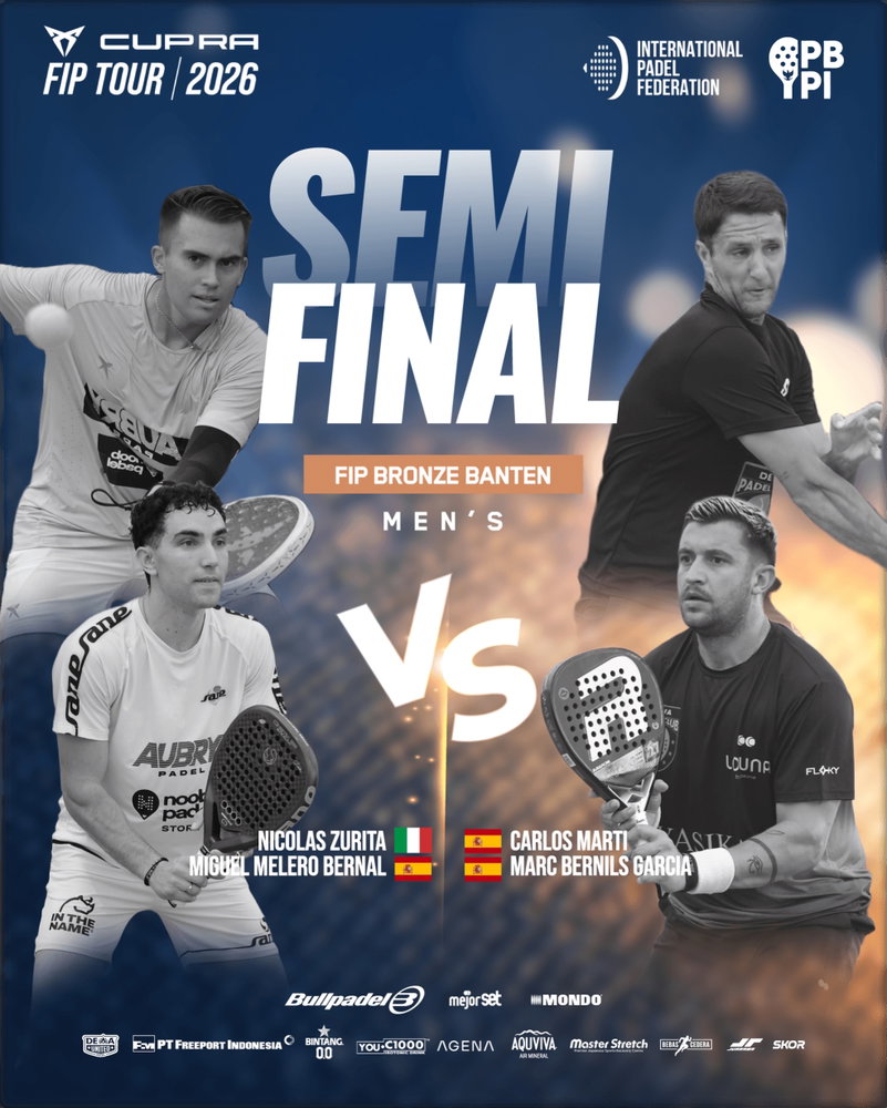 THE BATTLE FOR THE FINALS CONTINUES! 🚨🔥
Another absolute blockbuster is set for the Men’s Semi-Finals at FIP Bronze Banten!
🇮🇹 Nicolas Zurita & 🇪🇸 Miguel Melero Bernal are gearing up to take on the Spanish powerhouse duo 🇪🇸 Carlos Marti & 🇪🇸 Marc Bernils Garcia in a massive fight for a ticket to the Grand Final! 🎾⚔️
🗓️ Sunday, July 19, 2026
⏰ Not Before 10:30 AM
📍 Center Court, Dewa United Padel
The stakes couldn’t be higher, and both pairs are ready to bring the heat. Who will survive this clash and advance to the championship match? Let us know your predictions below! 👇💬