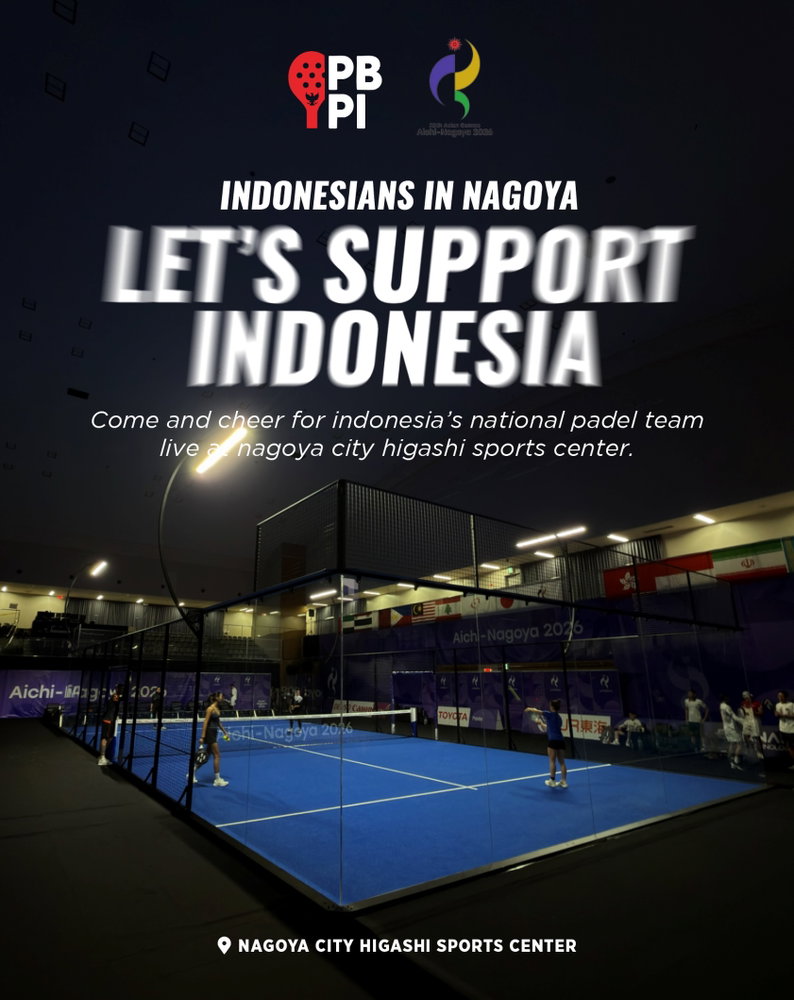 Calling all Indonesians in Nagoya! It’s time to come together and show your support for Indonesia’s National Padel Team as they compete at the Asian Games 2026. 🎾💪
Come and feel the excitement, bring your loudest cheers, and show them that Indonesia is behind them all the way! ❤️🤍
📍 Nagoya City Higashi Sports Center
🇮🇩 See you at the court and let’s cheer for Indonesia together!
One team, one spirit, one Indonesia! 🇮🇩🔥