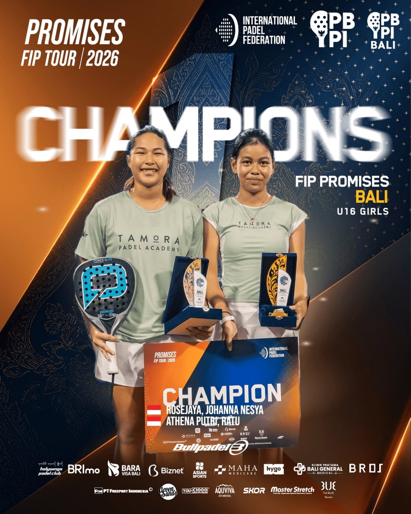 Raising the bar in the U16 Girls division! 🌟🎾

The FIP Promises Bali 2026 brought out some phenomenal matches, and these athletes delivered pure excellence on the court. The skill level just keeps getting better! 🇮🇩✨

A huge round of applause for our amazing podium finishers:
🥇 CHAMPIONS: Johanna Nesya Rosejaya & Ratu Athena Putri
🥈 RUNNER-UP: Calia De Heyn & Namu Steenbakkers

Keep shining, girls! The padel world is watching. 👀🚀

Drop a ⭐️ in the comments to congratulate these talented players! 👇