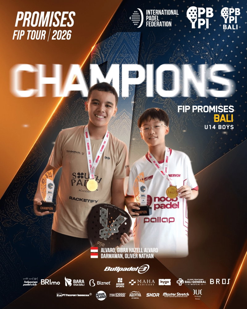 What a showdown in the U14 Boys division! ⚡️🎾
The energy and skill on display at the FIP Promises Bali 2026 were truly next-level. A huge congratulations to the pairs who battled their way to the podium:
🥇 CHAMPIONS: Gibra Hazell Alvaro & Oliver Nathan Darmawan
🥈 RUNNER-UP: Mattia Settimi & Zachary Colton Basuki
Incredible matches and sportsmanship, boys! 👏
Leave a 👏 in the comments to celebrate these top-tier performances! 👇