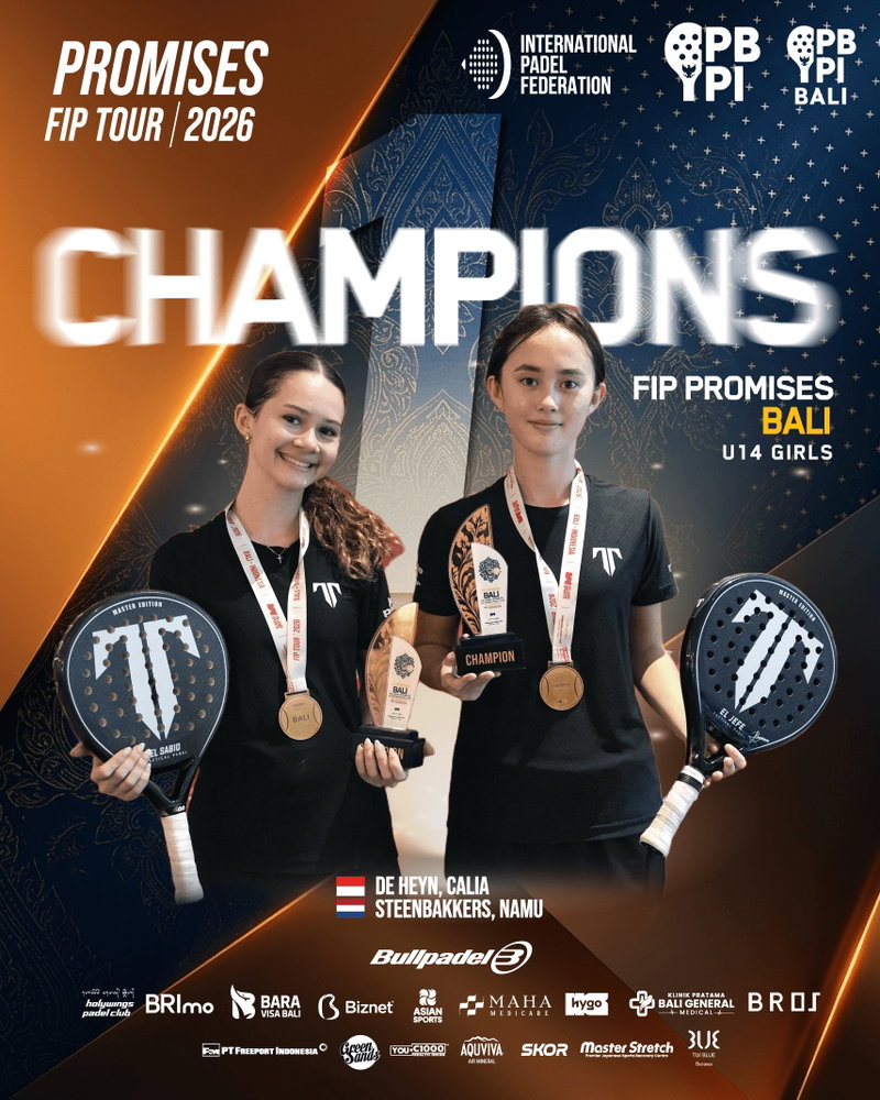 Stepping up the intensity! 💥🎾 The U14 Girls delivered nothing but pure class and fierce rallies at the FIP Promises Bali 2026.
Massive respect to our podium finishers who gave it their all on the court:
🏆 GOLD: Calia De Heyn & Namu Steenbakkers
🥈 SILVER: Bellaluna Ardelia Syahputri & Zara Settimi
These girls are setting the bar high for the next generation of padel! 🚀
Show some love for these incredible athletes below! Drop a 🔥 if you’re proud of their performance! 👇
