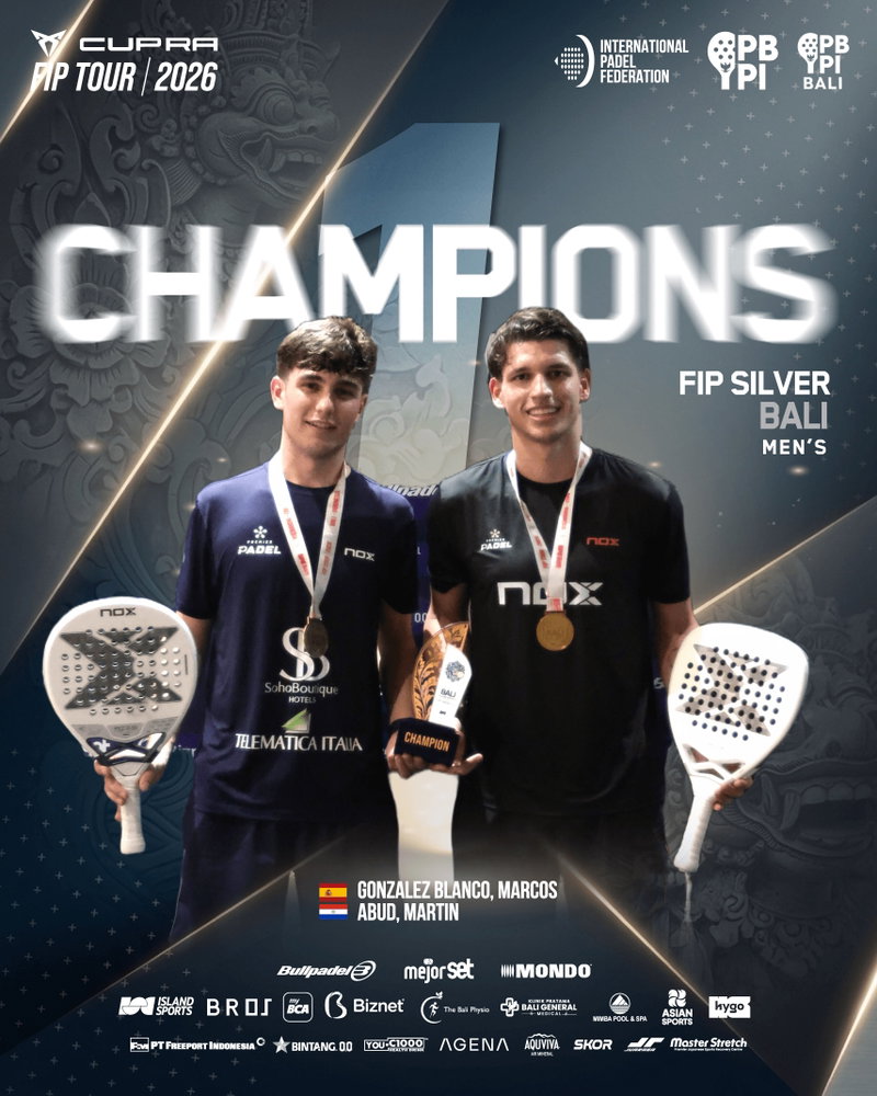Absolute fireworks in the Men’s Final! 💥🎾
The CUPRA FIP Silver Bali 2026 concluded with a breathtaking display of power, precision, and world-class athleticism. The crowds in Bali were treated to an unforgettable showdown that truly pushed the limits of professional padel! 🇮🇩⚡️
All hail the kings of the court who conquered the island:
🥇 CHAMPIONS: Marcos Gonzalez Blanco 🇪🇸 & Martin Abud 🇵🇾
🥈 RUNNER-UP: Borja Trujillo Chang 🇪🇸 & Miguel Morales 🇪🇸
A massive congratulations to these incredible athletes for putting on a spectacular show. This is the absolute peak of international padel! 🚀
Drop a 💥 in the comments if you want to see more high-stakes matches like this in Indonesia! 👇