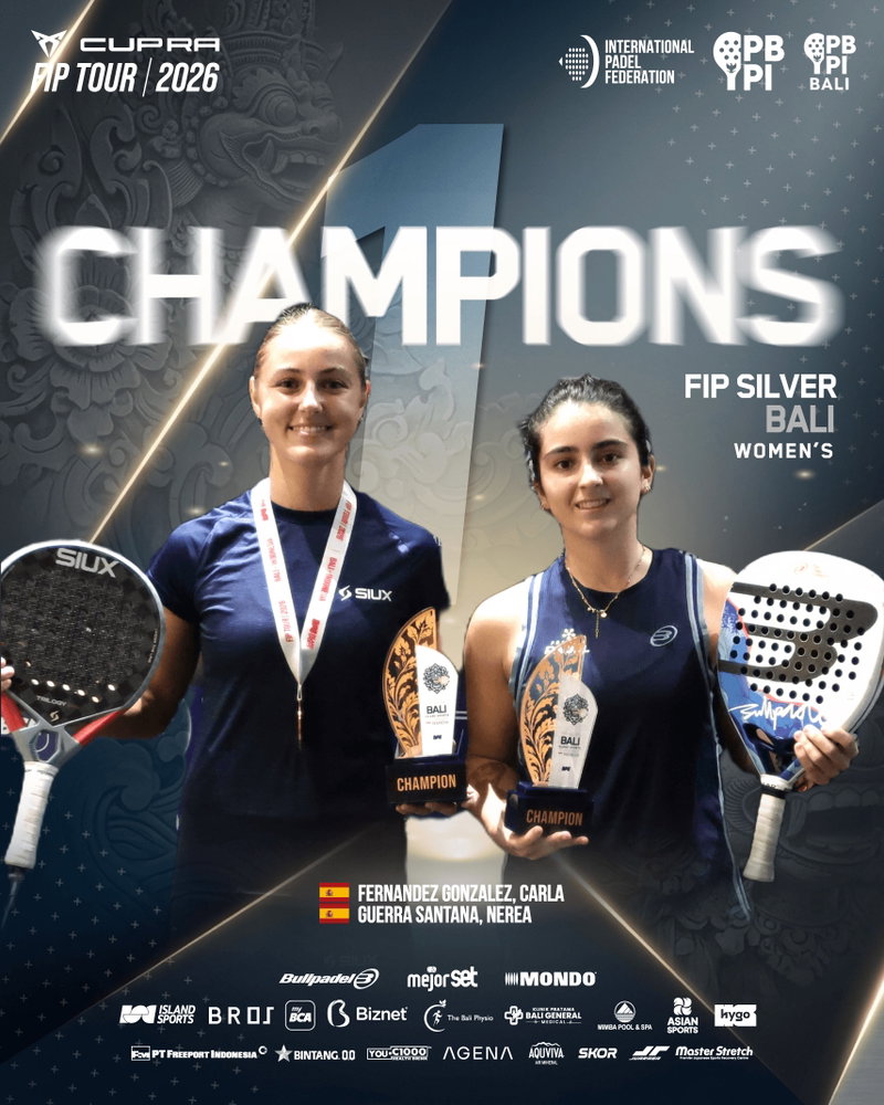 A true Masterclass on the Island of the Gods! 🌴🇪🇸
The Women’s division at the CUPRA FIP Silver Bali 2026 gave us a taste of world-class professional padel. We witnessed an epic all-Spanish final filled with breathtaking rallies, tactical brilliance, and unmatched passion on the court. 🎾🔥
Bow down to the Queens of the court:
🥇 CHAMPIONS: Carla Fernandez Gonzalez & Nerea Guerra Santana 🇪🇸
🥈 RUNNER-UP: Jimena Diaz De La Iglesia & Alba Vazquez Gracia 🇪🇸
Thank you for bringing the highest level of the sport to Indonesia. VAMOS! 🚀
Tag your padel partner who needs to watch and learn from these pros! 👇