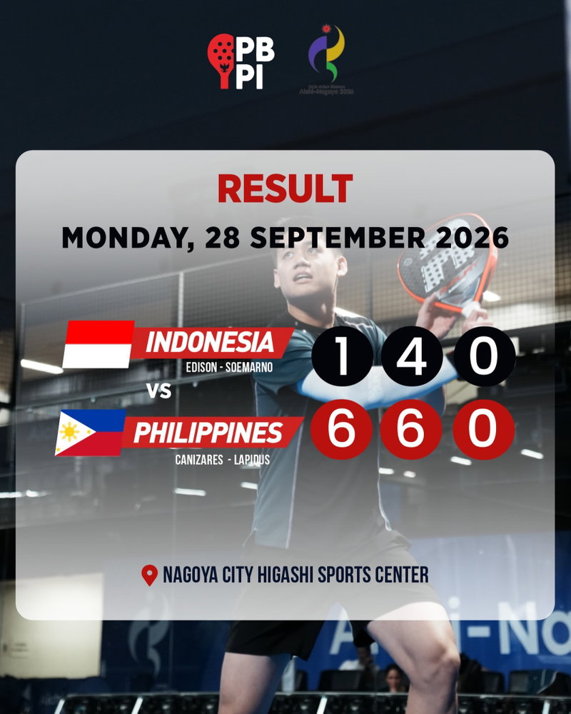 TETAP SEMANGAT, MERAH PUTIH! 🇮🇩💪
Perjuangan keras telah diberikan oleh pasangan @edisonalvin / @giorgiosoe.id di laga perdana melawan Filipina hari ini. Meski langkah awal di Nagoya City Higashi Sports Center ini belum membuahkan hasil kemenangan (1-6, 4-6), semangat pantang menyerah tetap berkobar!
Ini baru permulaan dari perjalanan panjang di Asian Games 2026. Mari jadikan hasil ini sebagai evaluasi dan motivasi untuk bangkit dan tampil lebih kuat di pertandingan selanjutnya. 🔥
Terus berikan doa dan dukungan tanpa henti untuk Timnas Padel Indonesia! Ketik “BANGKIT MERAH PUTIH” di kolom komentar! 👇