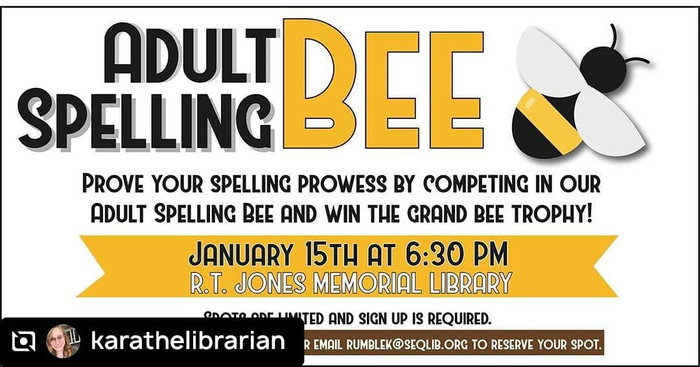 @karathelibrarian() ... It’s not too late to sign up for our Adult Spelling Bee! Let me know if you are interested. Our spelling champion wi