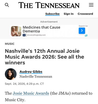 Got a tiny mention in some national news 😜 #JosieMusicAwards #josies #Tennessee #nashville
